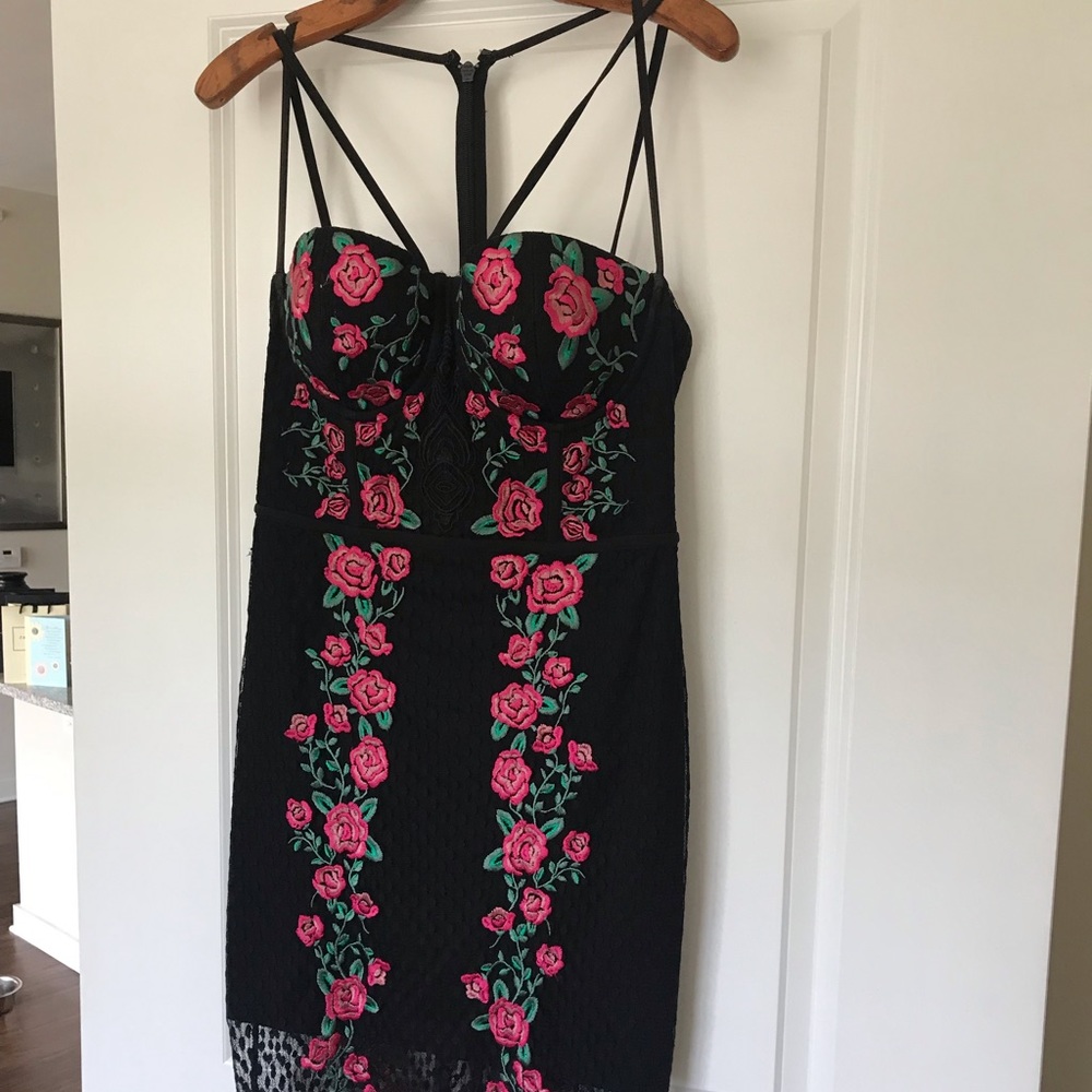Black Rose Embroidered Lace Bebe Dress